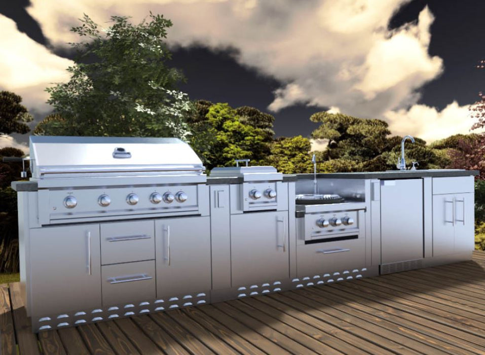 Sunstone Metal Products HILL COUNTRY 13’-6" Expansive Island Package with our Largest Gas Grill, Highest performing Power Burner, Dual Burners and Premium Sink Package SCPHILLCOUNTRY