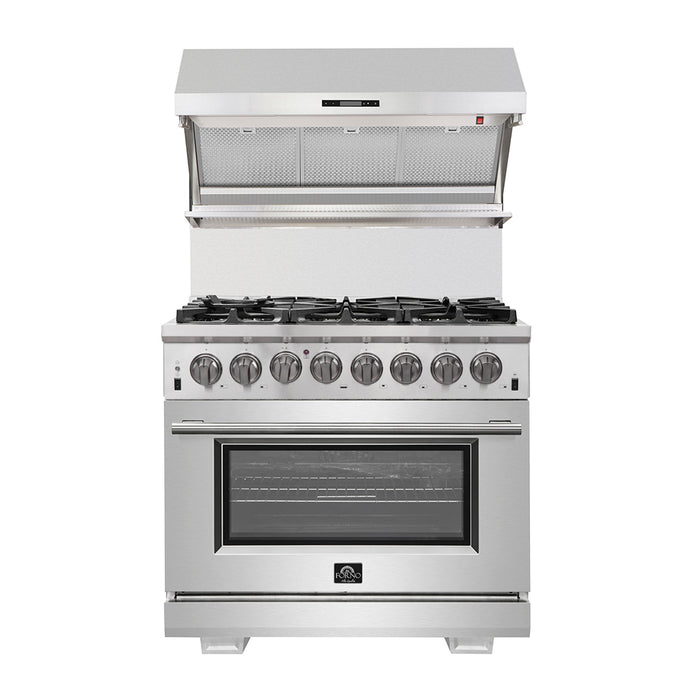 Forno Products Capriasca - Titanium Professional 36" Freestanding 240V Electric Oven Gas Surface Dual Fuel Range FFSGS6187-36