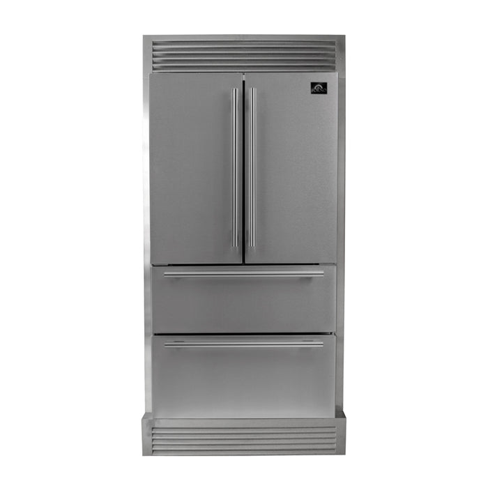 Forno Products Moena - Trim Kit to 40" with a 36" French Door Counter Depth Refrigerator 19cu.ft SS color, with  Professional handle and decorative grill allowing ventilation FFRBI1820-40SG