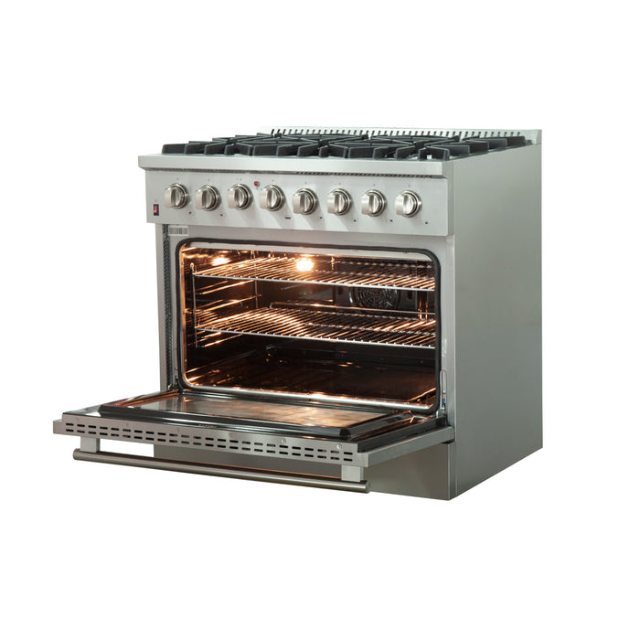 Forno Products Galiano - Gold Professional 36" Freestanding Dual Fuel 240V Electric Oven and Gas Surface Range FFSGS6156-36