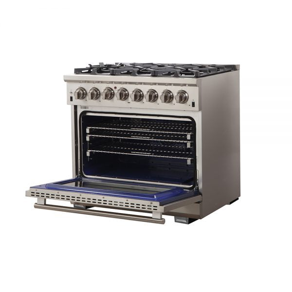 Forno Products Capriasca - Titanium Professional 36" Freestanding 240V Electric Oven Gas Surface Dual Fuel Range FFSGS6187-36