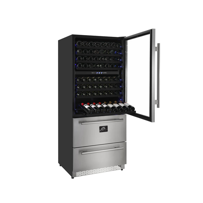 Forno Products Capraia - Triple Temp Zones - Built-in or Free Standing Dual Zone Wine Cooler with two refrigerator drawers FWCDR6661-30