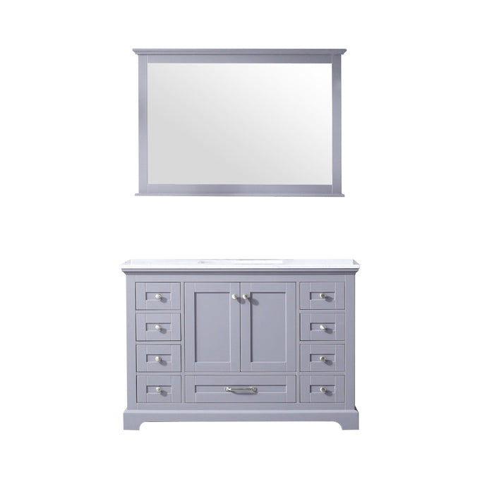 Lexora Dukes 48" Dark Grey Single Vanity, White Carrara Marble Top, White Square Sink and 46" Mirror