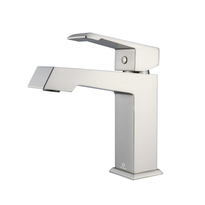 Lexora Labaro Brass Single Hole Bathroom Faucet, Brushed Nickel Finish