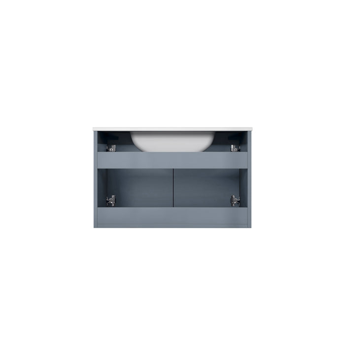 Lexora Geneva 30" Dark Grey Single Vanity, White Carrara Marble Top, White Square Sink and 30" LED Mirror w/ Faucet