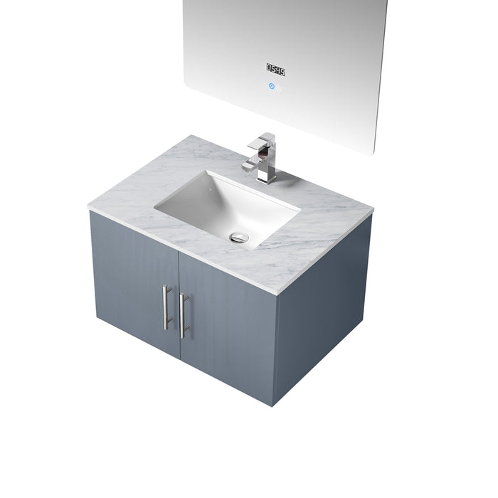 Lexora Geneva 30" Dark Grey Single Vanity, White Carrara Marble Top, White Square Sink and 30" LED Mirror w/ Faucet