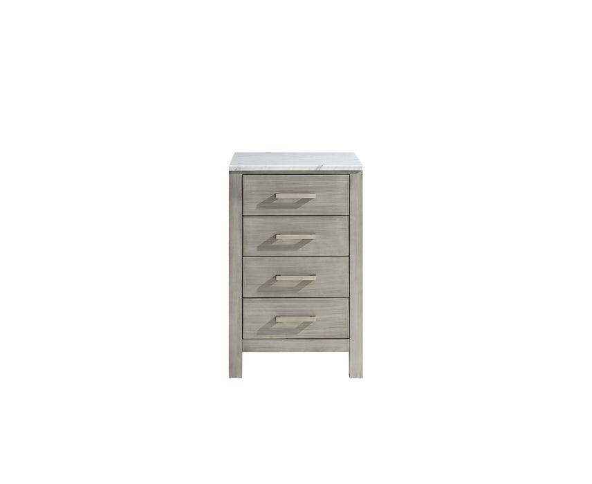 Lexora Jacques 20" Distressed Grey Side Cabinet, White Carrara Marble Top