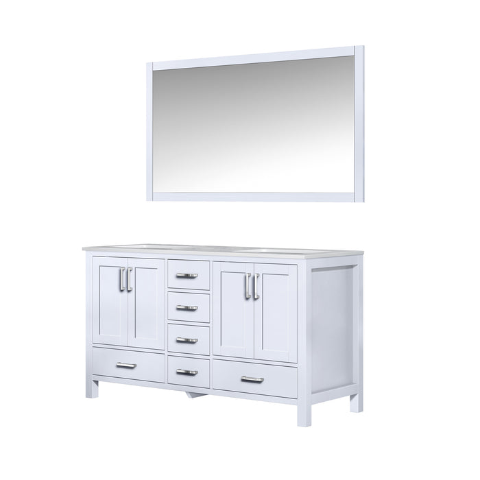 Lexora Jacques 60" Double Vanity White, White Carrera Marble Top, White Square Sinks and 58" Mirror