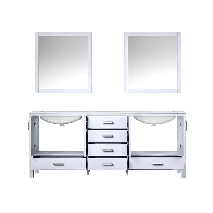 Lexora Jacques 80" White Double Vanity, White Carrara Marble Top, White Square Sinks and 30" Mirrors