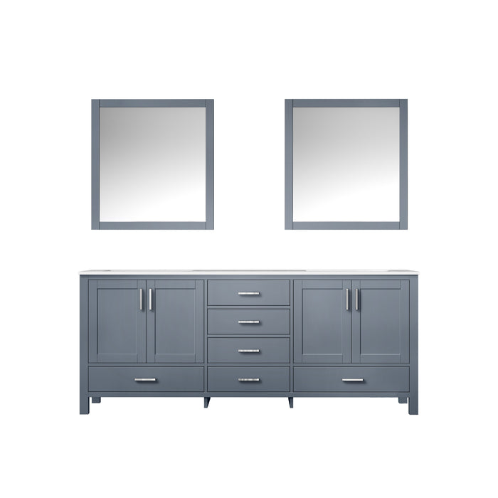 Lexora Jacques 80" Dark Grey Double Vanity, White Carrara Marble Top, White Square Sinks and 30" Mirrors
