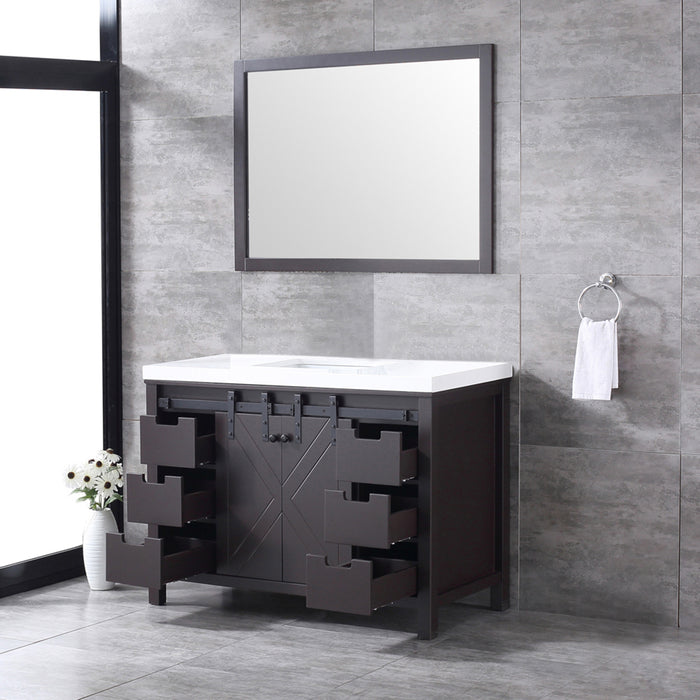 Lexora Marsyas 48" Brown Single Vanity, White Quartz Top, White Square Sink and 44" Mirror