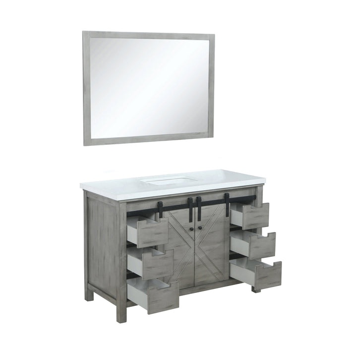 Lexora Marsyas 48" Ash Grey Single Vanity, White Quartz Top, White Square Sink and 44" Mirror