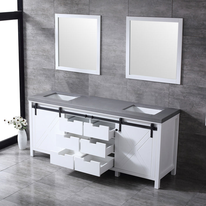 Lexora Marsyas 80" White Double Vanity, Grey Quartz Top, White Square Sinks and 30" Mirrors