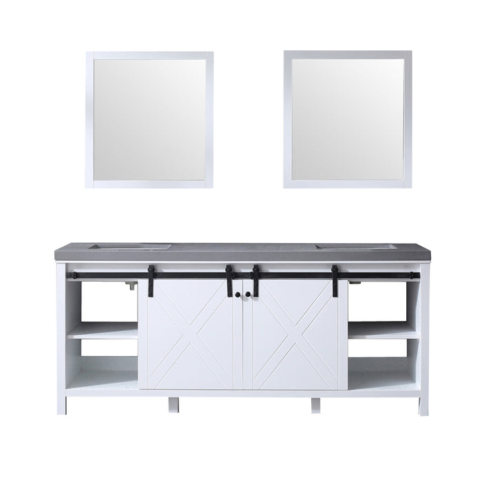 Lexora Marsyas 80" White Double Vanity, Grey Quartz Top, White Square Sinks and 30" Mirrors