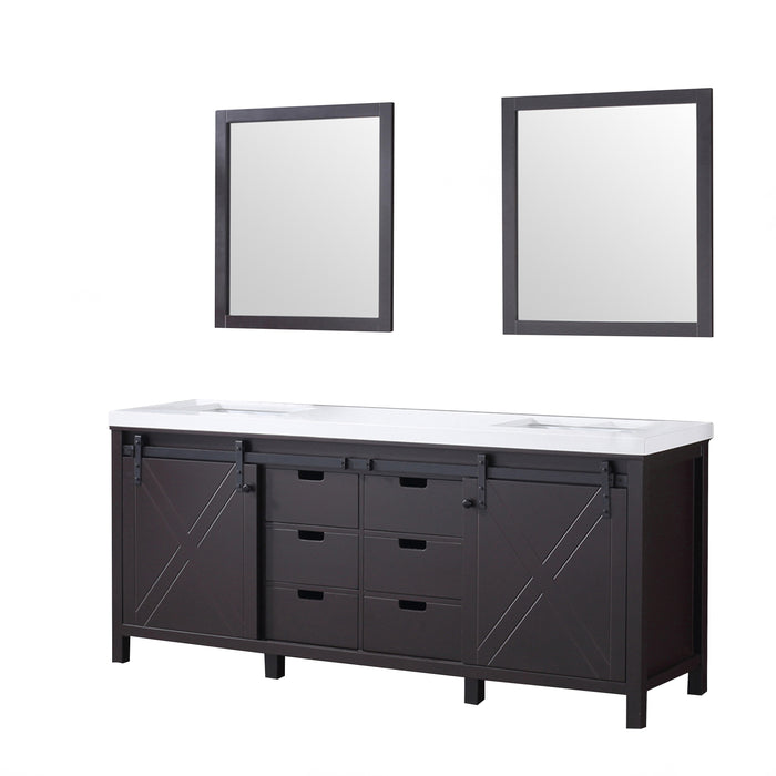 Lexora Marsyas 80" Brown Double Vanity, White Quartz Top, White Square Sinks and 30" Mirrors