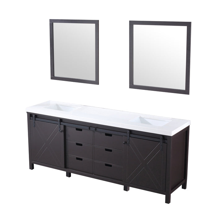 Lexora Marsyas 84" Brown Double Vanity, White Quartz Top, White Square Sinks and 34" Mirrors
