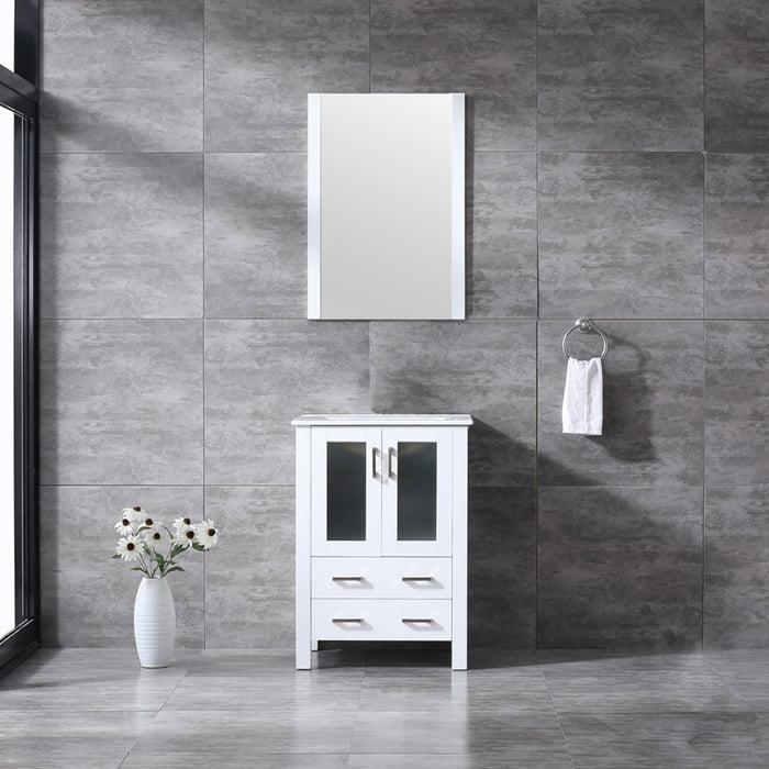 Lexora Volez 24" White Single Vanity, Integrated Top, White Integrated Square Sink and 22" Mirror