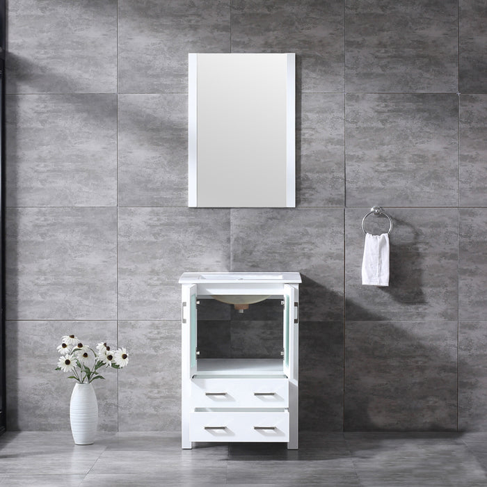 Lexora Volez 24" White Single Vanity, Integrated Top, White Integrated Square Sink and 22" Mirror