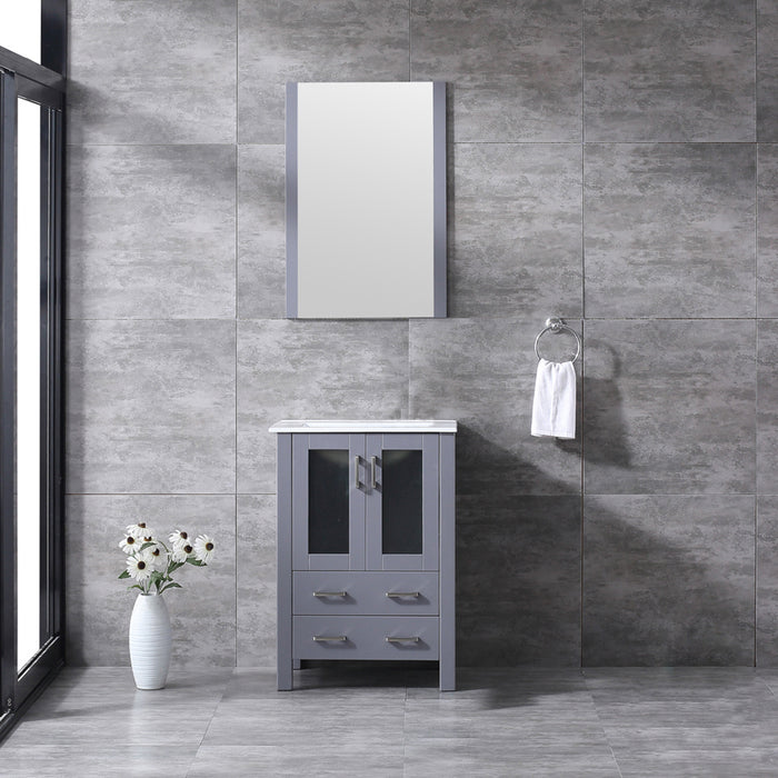 Lexora Volez 24" Dark Grey Single Vanity, Integrated Top, White Integrated Square Sink and 22" Mirror