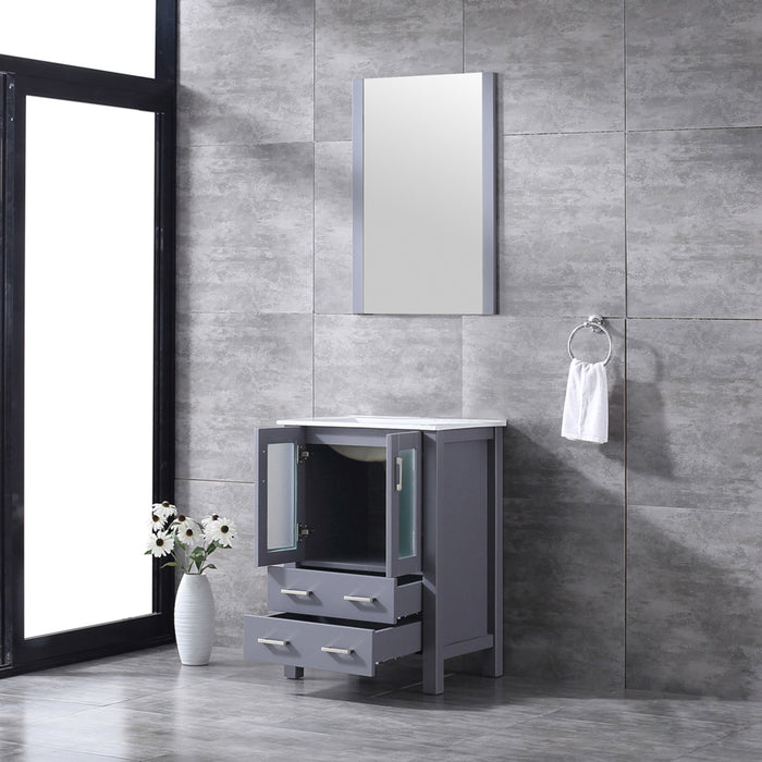 Lexora Volez 24" Dark Grey Single Vanity, Integrated Top, White Integrated Square Sink and 22" Mirror