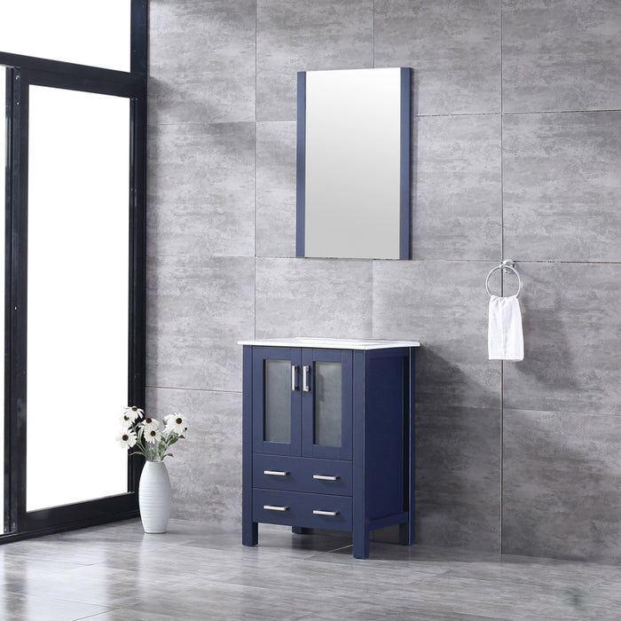 Lexora Volez 24" Navy Blue Single Vanity, Integrated Top, White Integrated Square Sink and 22" Mirror