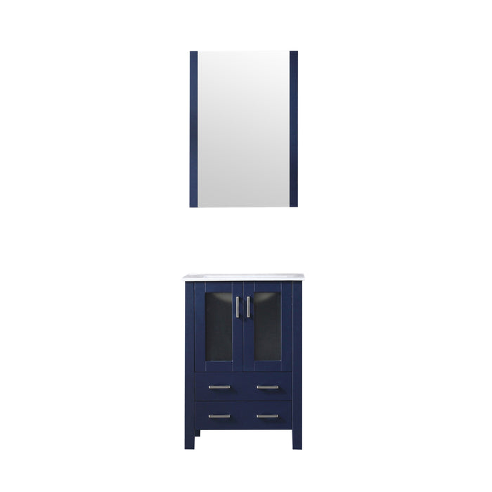Lexora Volez 24" Navy Blue Single Vanity, Integrated Top, White Integrated Square Sink and 22" Mirror