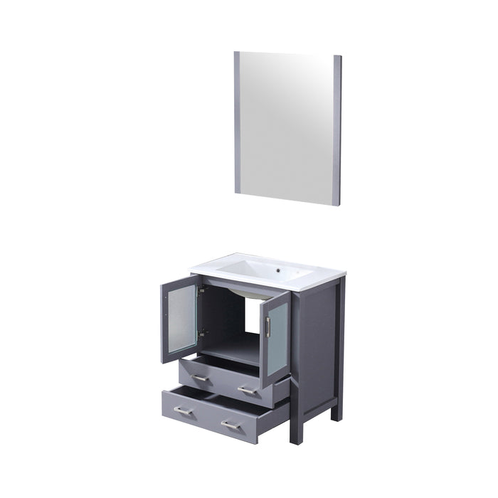 Lexora Volez 30" Dark Grey Single Vanity, Integrated Top, White Integrated Square Sink and 28" Mirror