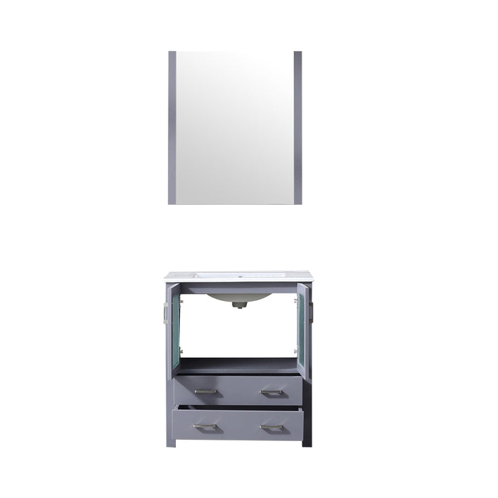 Lexora Volez 30" Dark Grey Single Vanity, Integrated Top, White Integrated Square Sink and 28" Mirror