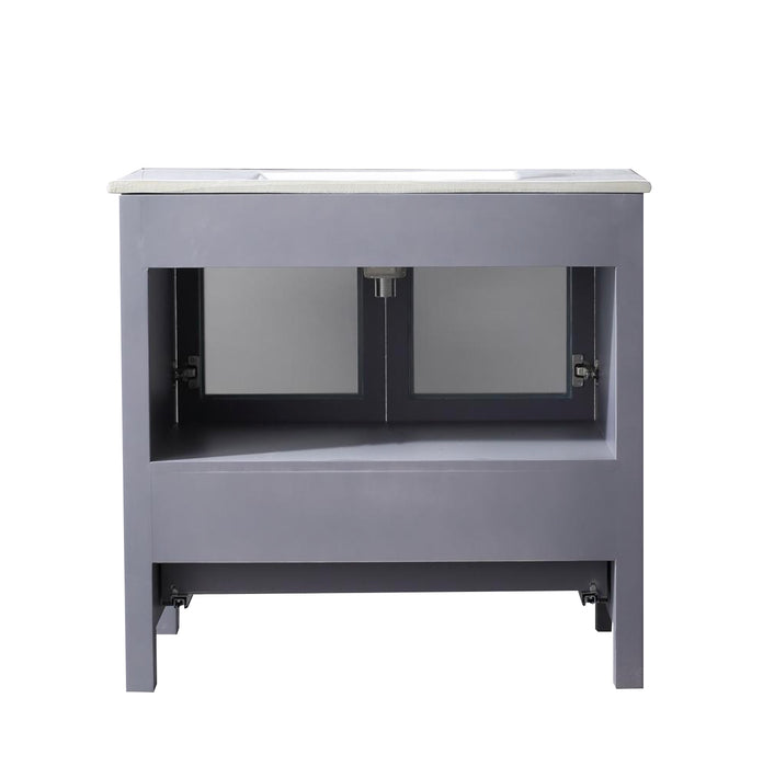 Lexora Volez 36" Dark Grey Single Vanity, Integrated Top, White Integrated Square Sink and 34" Mirror