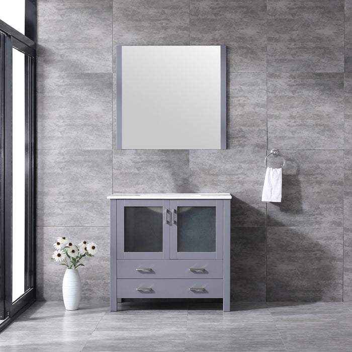 Lexora Volez 36" Dark Grey Single Vanity, Integrated Top, White Integrated Square Sink and 34" Mirror
