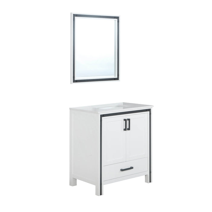 Lexora Ziva 30" White Single Vanity, Cultured Marble Top, White Square Sink and 28" Mirror