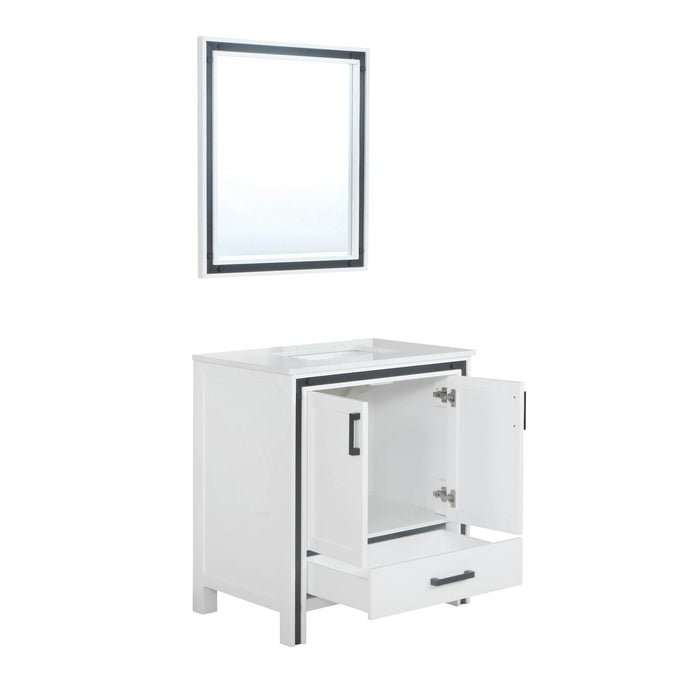 Lexora Ziva 30" White Single Vanity, Cultured Marble Top, White Square Sink and 28" Mirror
