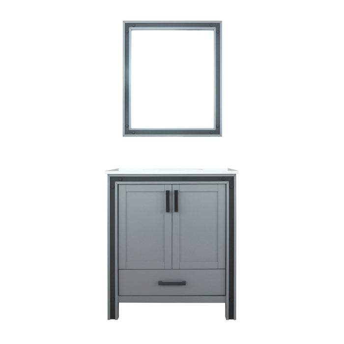 Lexora Ziva 30" Dark Grey Single Vanity, Cultured Marble Top, White Square Sink and 28" Mirror