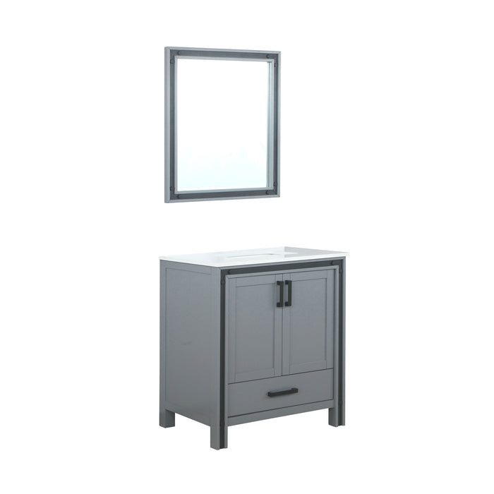 Lexora Ziva 30" Dark Grey Single Vanity, Cultured Marble Top, White Square Sink and 28" Mirror
