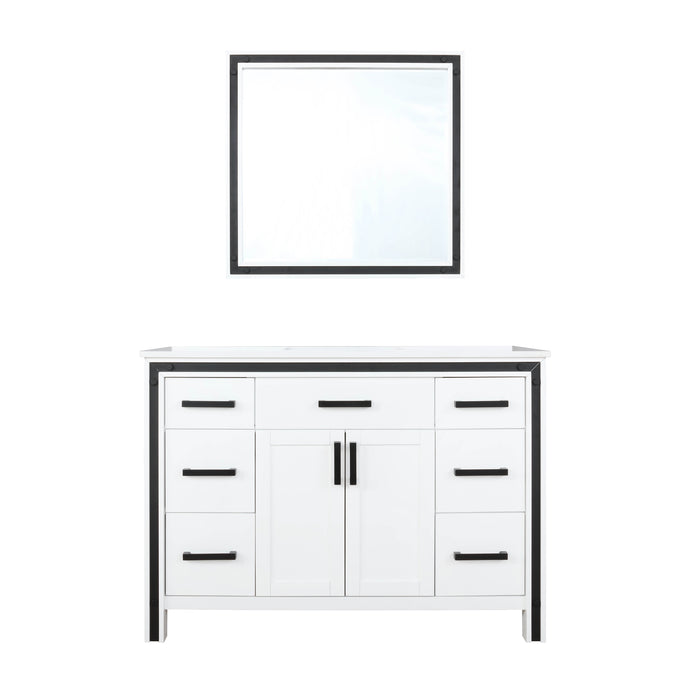 Lexora Ziva 48" White Single Vanity, Cultured Marble Top, White Square Sink and 34" Mirror
