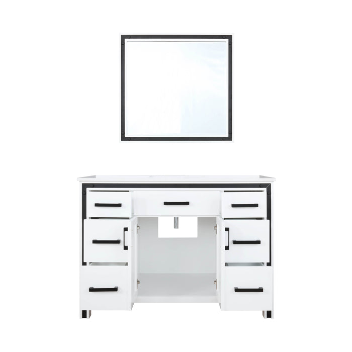 Lexora Ziva 48" White Single Vanity, Cultured Marble Top, White Square Sink and 34" Mirror