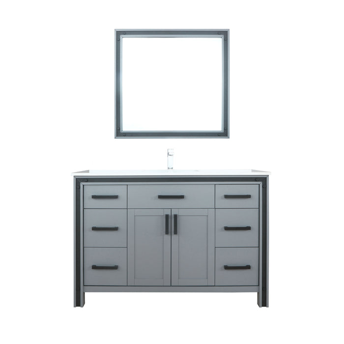 Lexora Ziva 48" Dark Grey Single Vanity, Cultured Marble Top, White Square Sink and 34" Mirror w/ Faucet