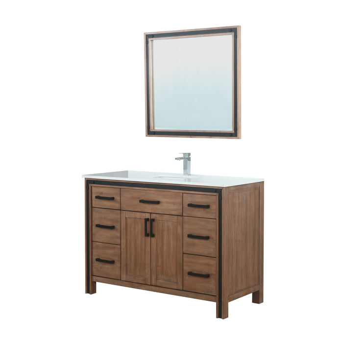 Lexora Ziva 48" Rustic Barnwood Single Vanity, Cultured Marble Top, White Square Sink and 34" Mirror w/ Faucet