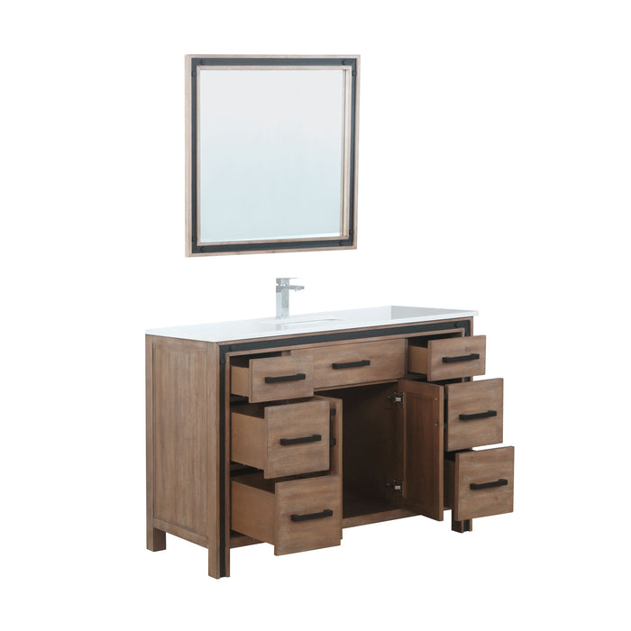 Lexora Ziva 48" Rustic Barnwood Single Vanity, Cultured Marble Top, White Square Sink and 34" Mirror w/ Faucet