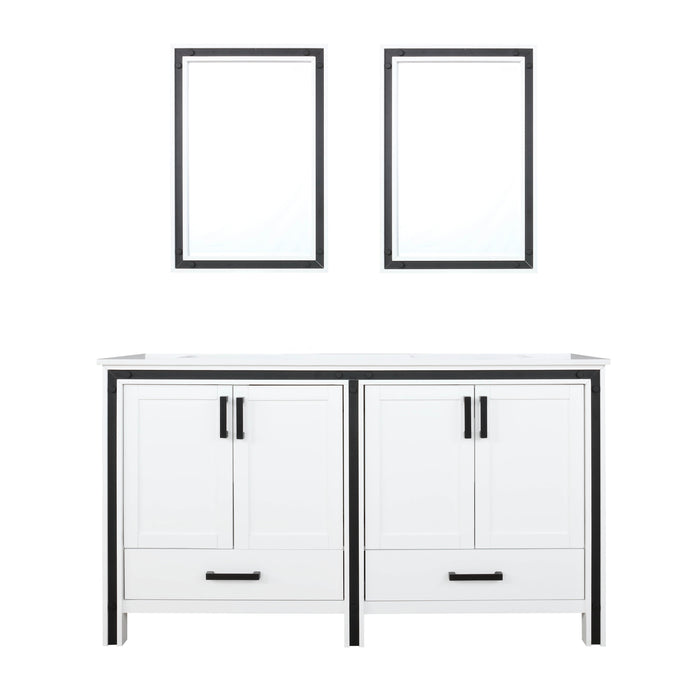 Lexora Ziva 60" White Double Vanity, Cultured Marble Top, White Square Sink and 22" Mirrors