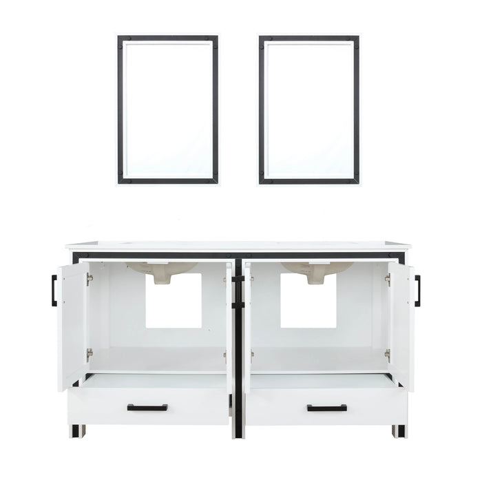 Lexora Ziva 60" White Double Vanity, Cultured Marble Top, White Square Sink and 22" Mirrors