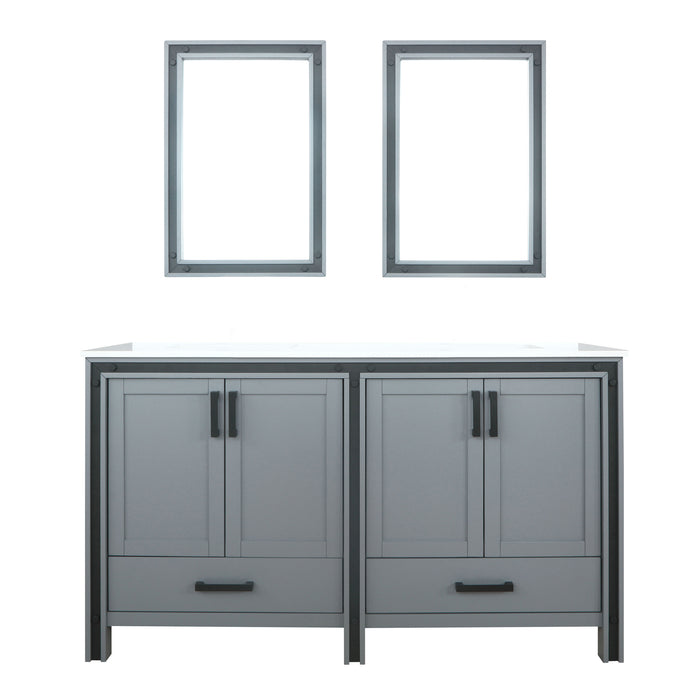 Lexora Ziva 60" Dark Grey Double Vanity, Cultured Marble Top, White Square Sink and 22" Mirrors