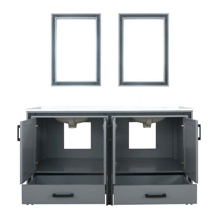 Lexora Ziva 60" Dark Grey Double Vanity, Cultured Marble Top, White Square Sink and 22" Mirrors