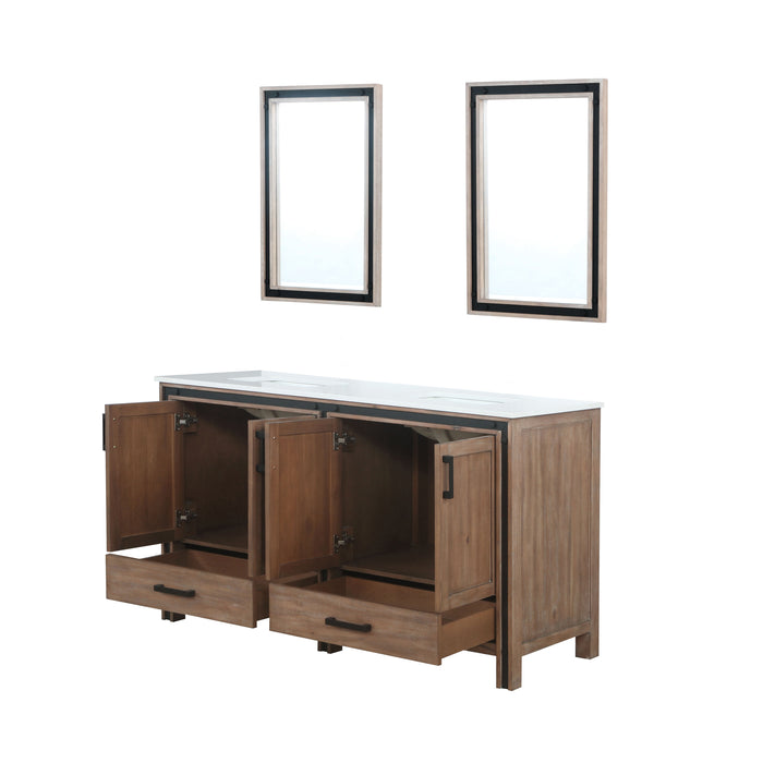 Lexora Ziva 60" Rustic Barnwood Double Vanity, Cultured Marble Top, White Square Sink and 22" Mirrors