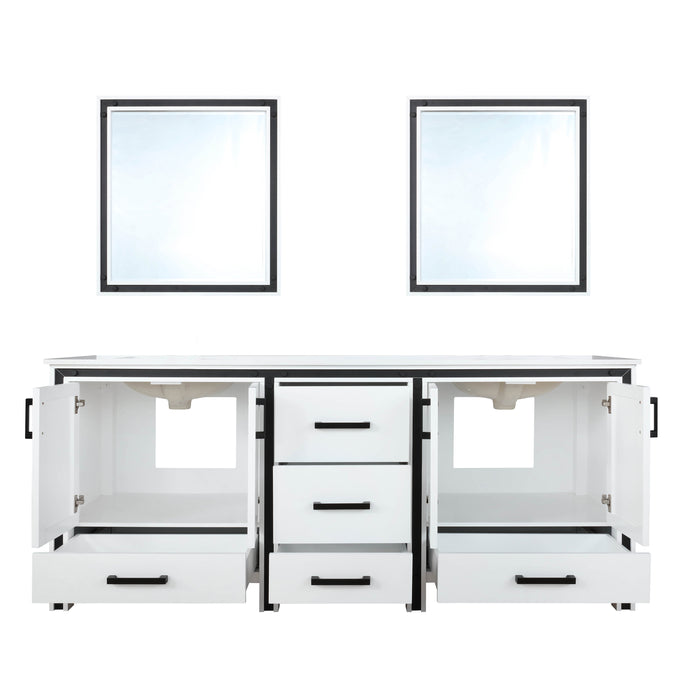Lexora Ziva 72" White Double Vanity, Cultured Marble Top, White Square Sink and 30" Mirrors