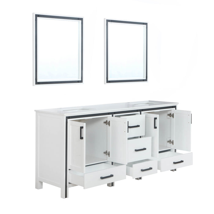 Lexora Ziva 72" White Double Vanity, Cultured Marble Top, White Square Sink and 30" Mirrors