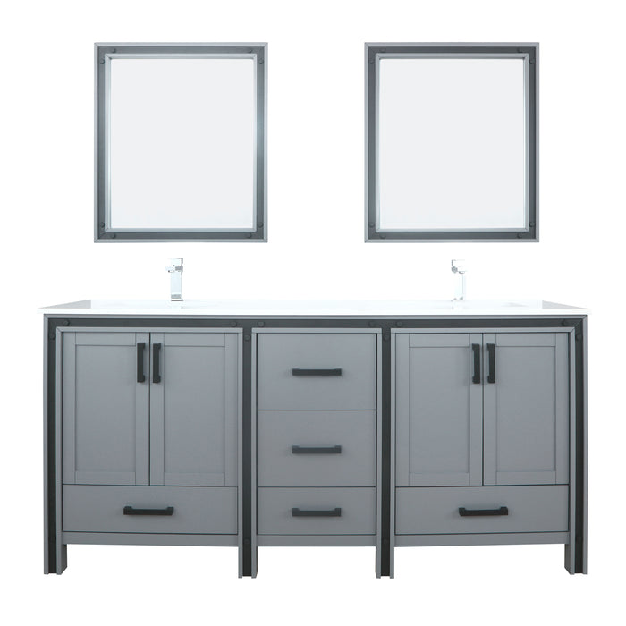 Lexora Ziva 72" Dark Grey Double Vanity, Cultured Marble Top, White Square Sink and 30" Mirrors w/ Faucet