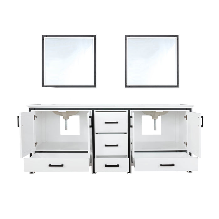 Lexora Ziva 80" White Double Vanity, Cultured Marble Top, White Square Sink and 30" Mirrors