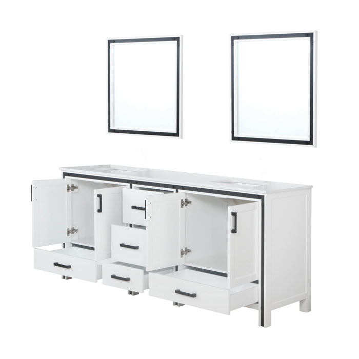 Lexora Ziva 80" White Double Vanity, Cultured Marble Top, White Square Sink and 30" Mirrors