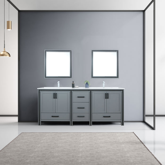 Lexora Ziva 80" Dark Grey Double Vanity, Cultured Marble Top, White Square Sink and 30" Mirrors w/ Faucet